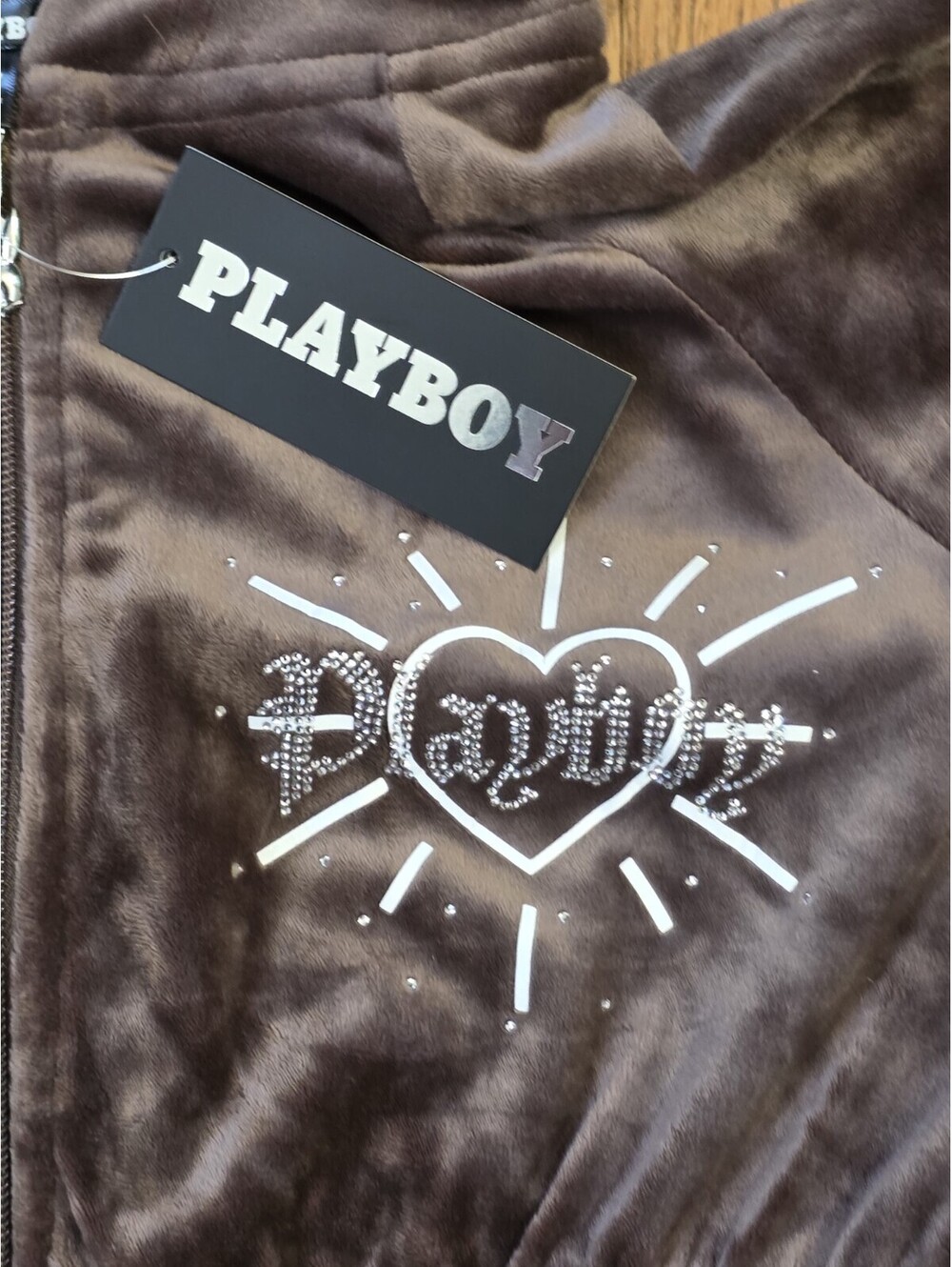 Playboy Brown Velour Zip Up Hoodie Size S/P - Picture 3 of 5